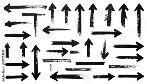 Assorted black, rough-edged arrows point various directions