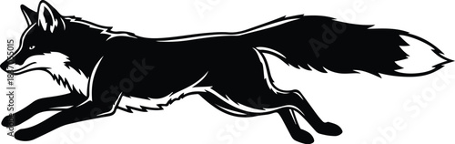 Black Silhouette of a Running Fox with Bushy Tail animal