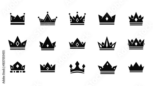 Set of black silhouette crown icons royal monarchy