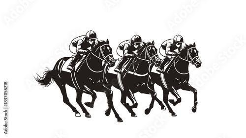 Three Jockeys Racing Horses in Black Silhouette horse racing