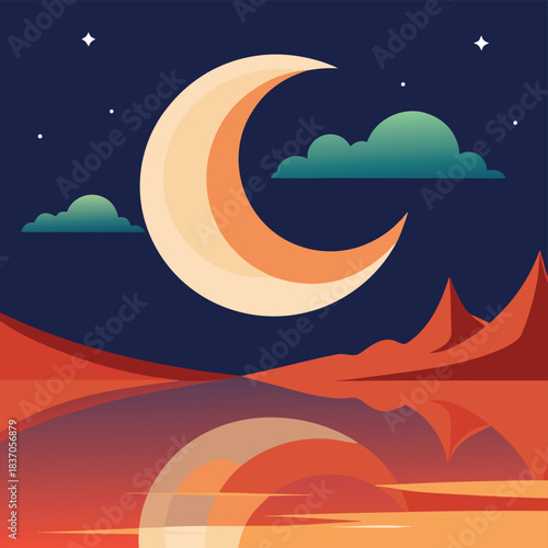 night landscape with moon and stars