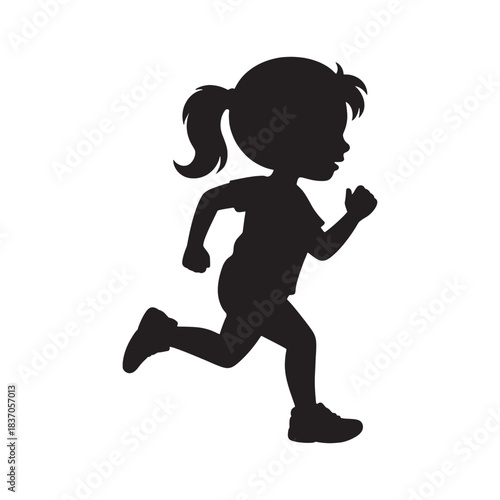 Children Running Silhouette Vector. Active Kids Jogging and Playing Illustration.