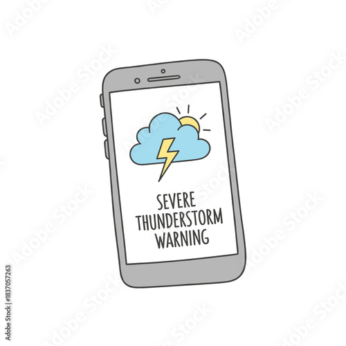 Warning notification of severe thunderstorm on smartphone screen  
