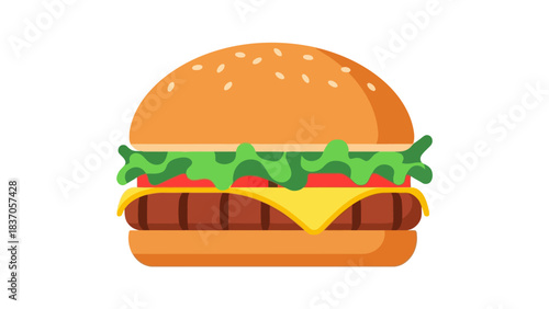 A cartoon illustration of a hamburger on a white background