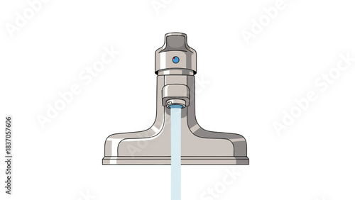 A chrome faucet with a stream of blue water flowing downwards