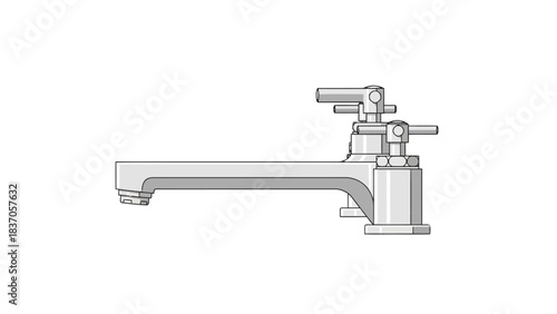 A chrome faucet with two handles and a spout