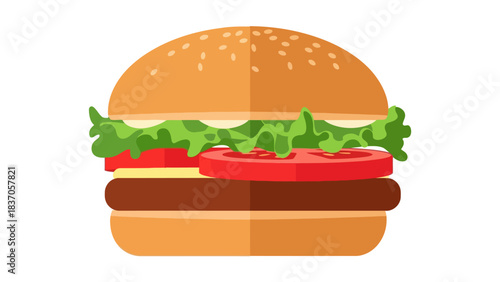 A colorful illustration of a cheeseburger with lettuce tomato and cheese