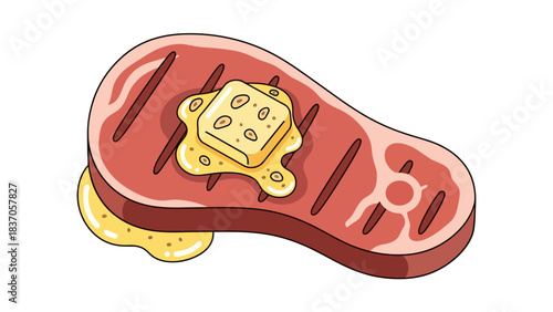 A cooked steak with melting butter and grill marks