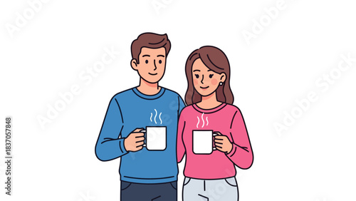 A couple holding mugs of hot beverages
