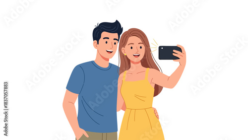 A couple takes a selfie with a smartphone