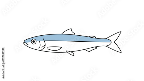 A flat illustration of a fish with a blue stripe on its back
