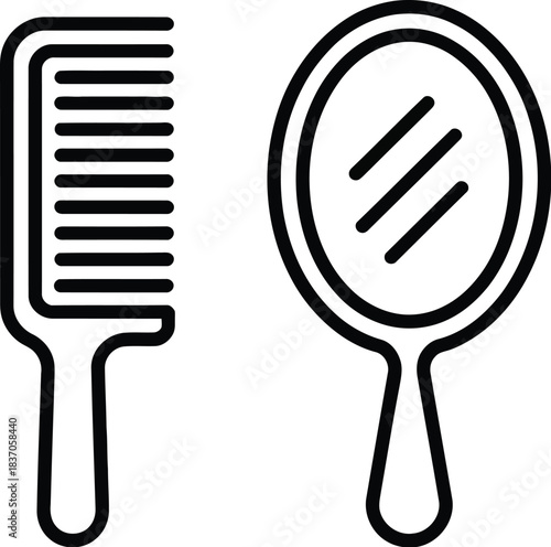 Comb and mirror vector illustration beauty hair care accessories