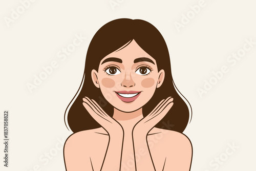 Cartoon woman face skincare routine beauty tips and facial wellness