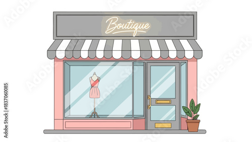 A pink boutique storefront with a mannequin in the window
