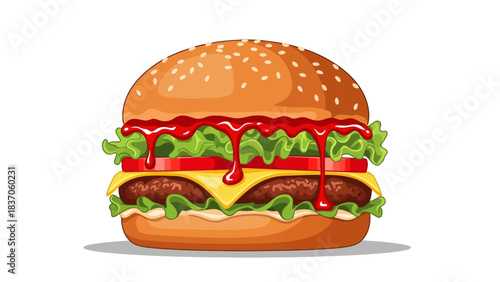 A pixel art hamburger with lettuce tomato cheese and ketchup