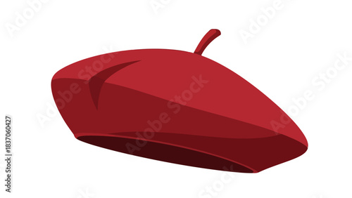 A red beret with a small knob on top on a white background