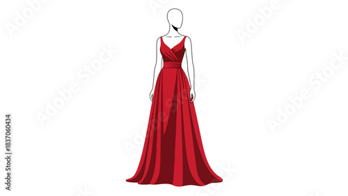 A red floorlength gown on a white mannequin