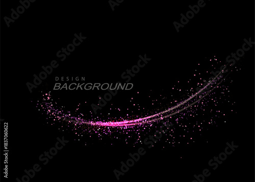 Isolated design component, purple exquisite shiny textured waves on black background.