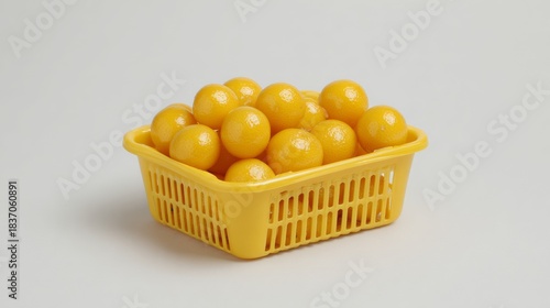 Wallpaper Mural Yellow plastic basket full of citrus fruits for organic produce branding or food product display advertisement visuals packaging presentation healthy design Torontodigital.ca