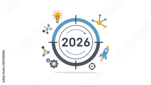 2026 Target Vision: An abstract representation of future goals and technological advancements. A central focus on the year 2026 is at the heart of the design.