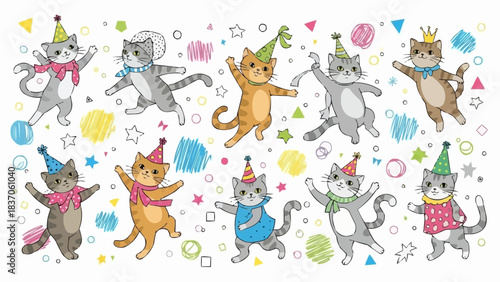 Festive Cats Celebrating - A Whimsical Birthday Party of Felines.