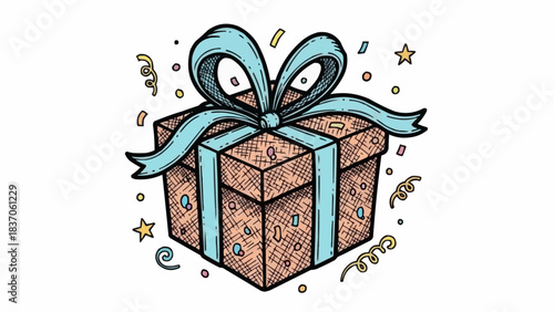 Gift box with a beautiful blue ribbon and bow ready for celebration.