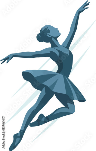 Blue Silhouette of Ballerina in Mid- Jump ballet dancer