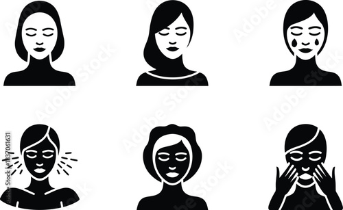 Beauty routine skincare steps facial treatment icons vector illustration