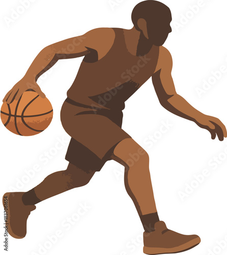 Basketball player dribbling with ball on white background