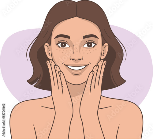 Woman applying face cream skincare routine beauty treatment illustration