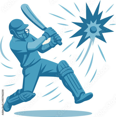 Cricketer batting with impact burst batsman player