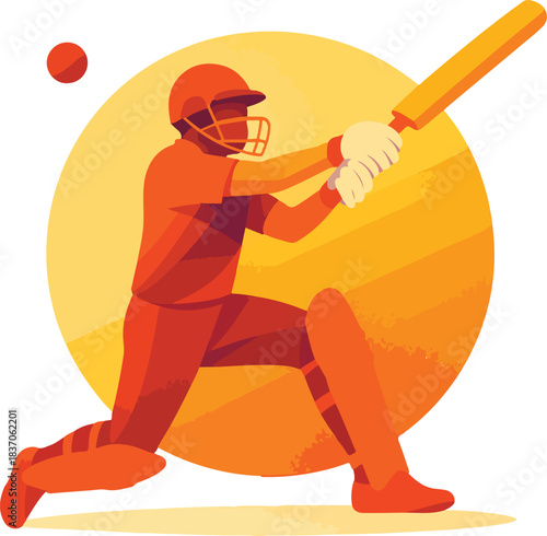 Cricket Player Batting Against Yellow Circle Background