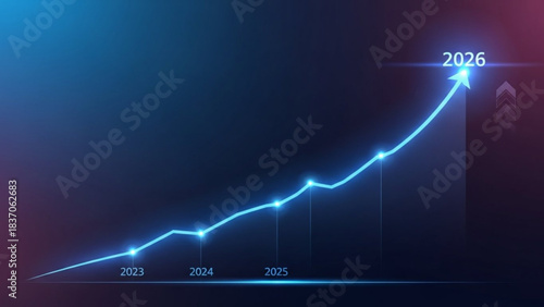 Business Growth Trajectory: An illuminating graph illustrating upward trends towards the year 2026, capturing the essence of progression and the future of business