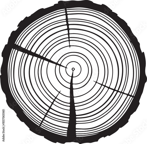 Black and White Illustration of a Tree Ring Cross- Section