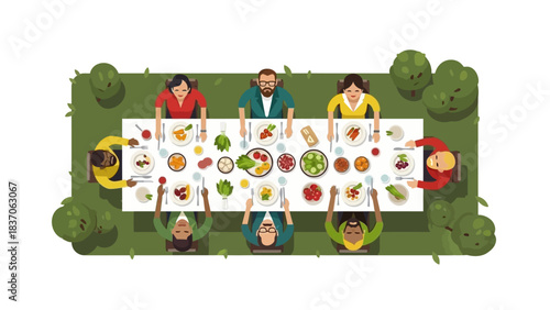 Diverse corporate team enjoying a healthy outdoor lunch meeting focused on wellness and connection.