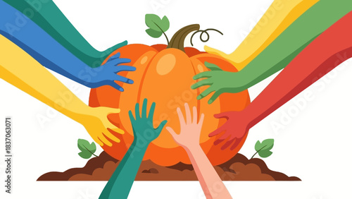 Diverse Hands Embracing the Abundant Fall Harvest: Unity in Community and Seasonal Collaboration Marketing