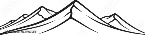 Black and white outline drawing of mountain peaks mountains