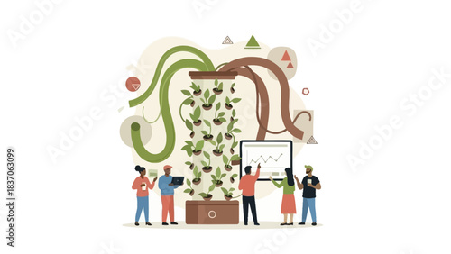 Diverse Team Analyzing Data for Sustainable Vertical Growth Strategy