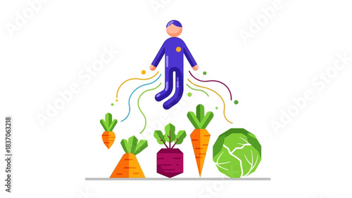 Holistic Wellness and Nutritional Data Flow: Person Absorbing Energy from Plant-Based Diet