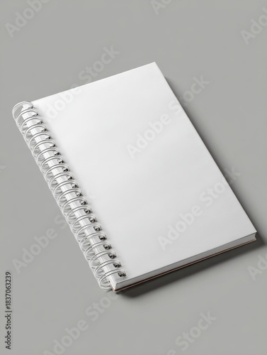 An elegant and minimalist composition featuring a blank spiral notebook, its pristine pages offering an open invitation for creativity and organization.