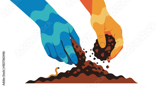 Collaborative Stewardship: Hands Representing Water and Sun Nurture Rich Soil for Regenerative Growth and Climate Action