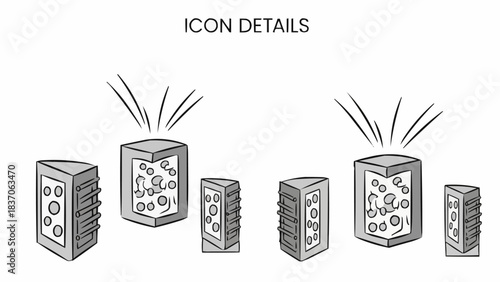 Set of stylized icons representing abstract geometric objects with radiating lines.