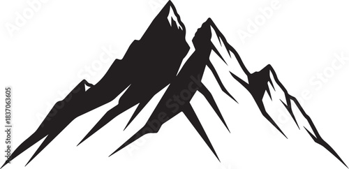 Black silhouette of jagged mountain peaks mountains
