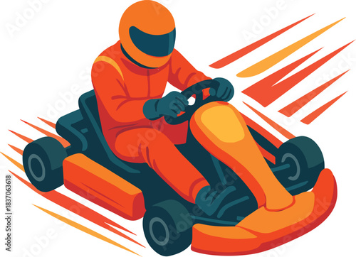 Go Kart Racer in Orange Suit with Speed Lines karting
