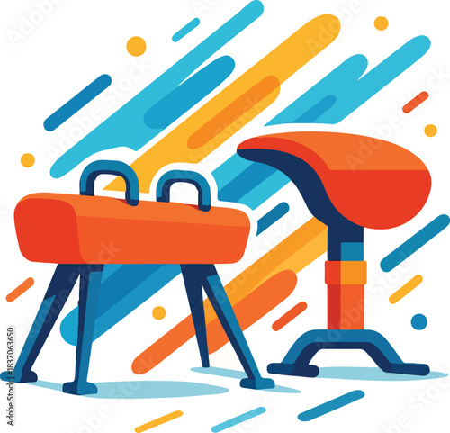 Gymnastics Equipment with Abstract Streaks pommel horse
