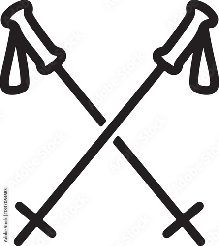 Crossed black ski poles with straps on white background Keywords: ski poles, skiing, winter