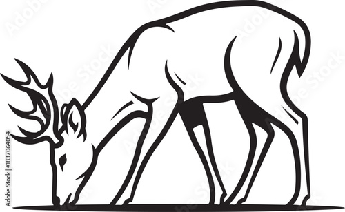 Silhouette of a deer grazing on a white background