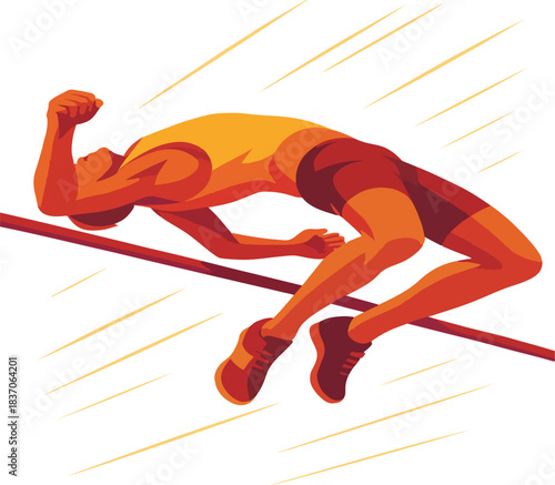 High jumper clearing the bar in stylized art athlete