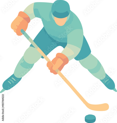 Hockey player with stick and puck on ice sport ice hockey