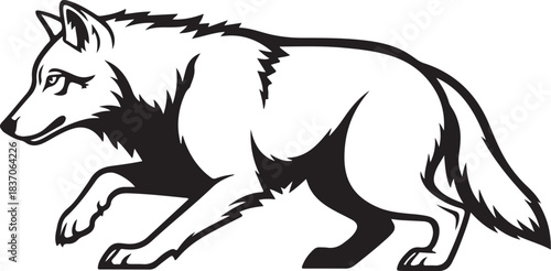 Stylized wolf in profile on white background canine